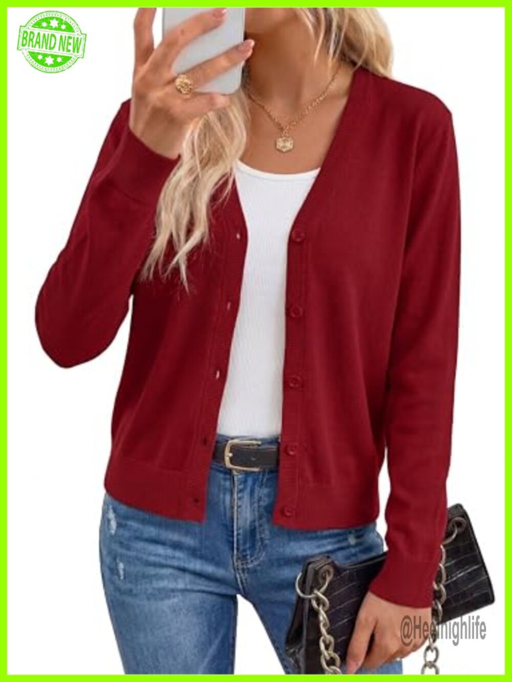 Wool Blend Button Front Cardigan Sweater V-Neck Long Sleeve Business Casual